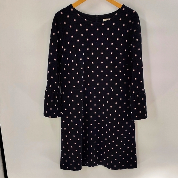 LOFT black Zip Back Dress Size 14 Pink Floral Design 3 Quarter Sleeve Stretch - Picture 1 of 8